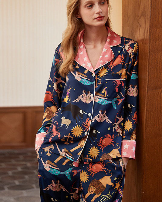 Mavi Takımyıldız Uzun Kollu Pijama Seti