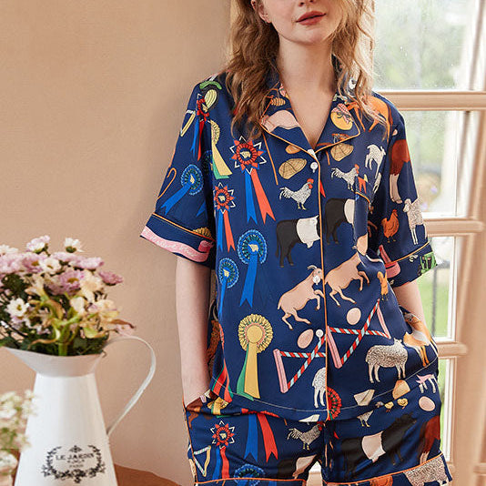 Fil ve Mobilya Baskılı Kısa Kollu Rahat Kıyafet Seti