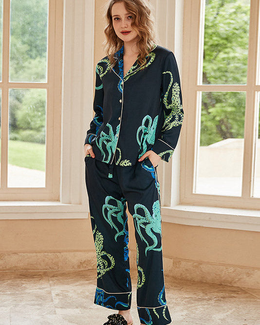 Ahtapot Desenli Uzun Kollu Pijama Takımı