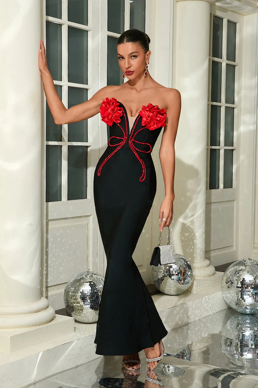 Rosalind Flowers Straplez Uzun Elbise