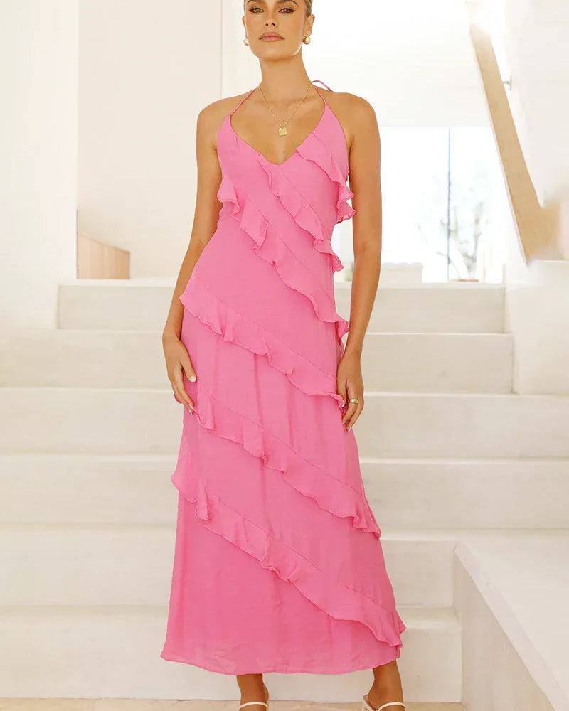 Sophia Uzun Elbise - Sıcak Pembe