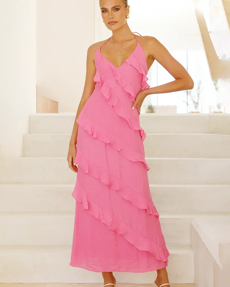 Sophia Uzun Elbise - Sıcak Pembe