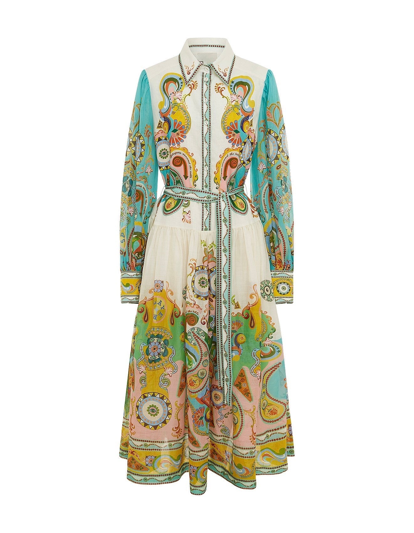 Soleia Uzun Desenli Kuşaklı Elbise