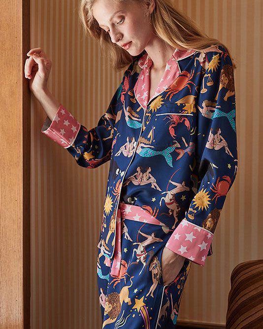 Mavi Takımyıldız Uzun Kollu Pijama Seti