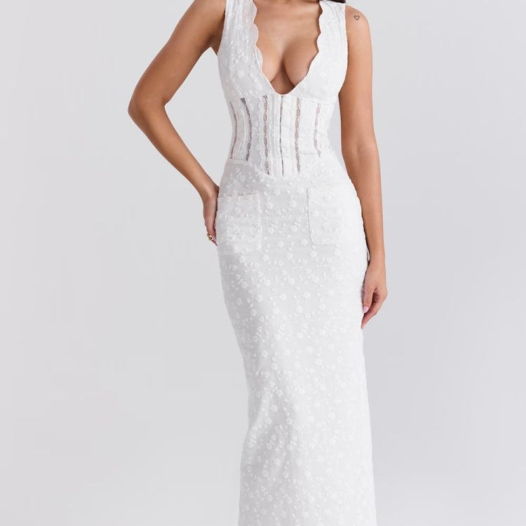 Yeney Beyaz Uzun Elbise