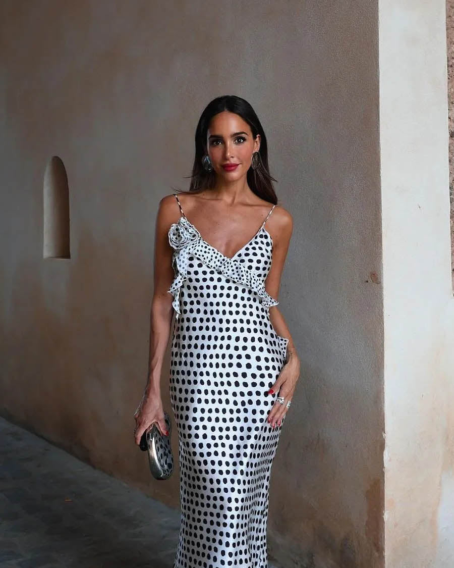 Fantasy Puantiyeli Desenli Güpür Fırfırlı Askılı Maxi Elbise