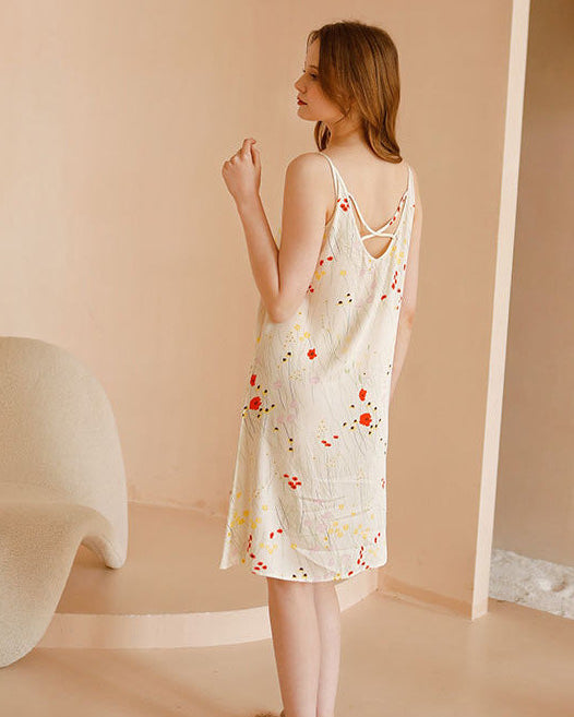 Baskılı Çapraz Sırtlı Cami Elbise