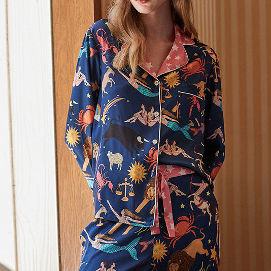 Mavi Takımyıldız Uzun Kollu Pijama Seti