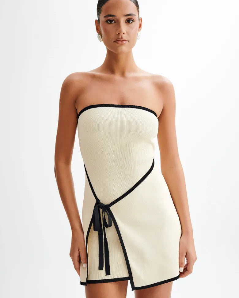 Joanna Straplez Asimetrik Örgü Mini Elbise