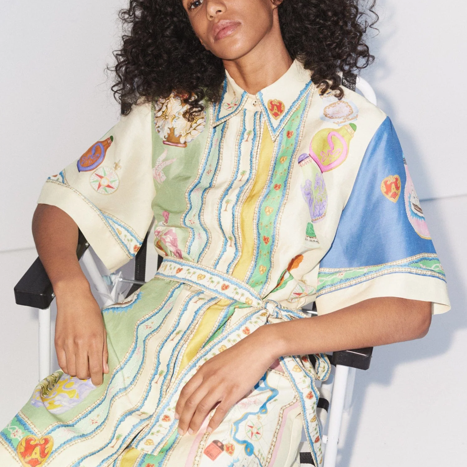 Pastel Dream Kemerli Desenli Gömlek Elbise