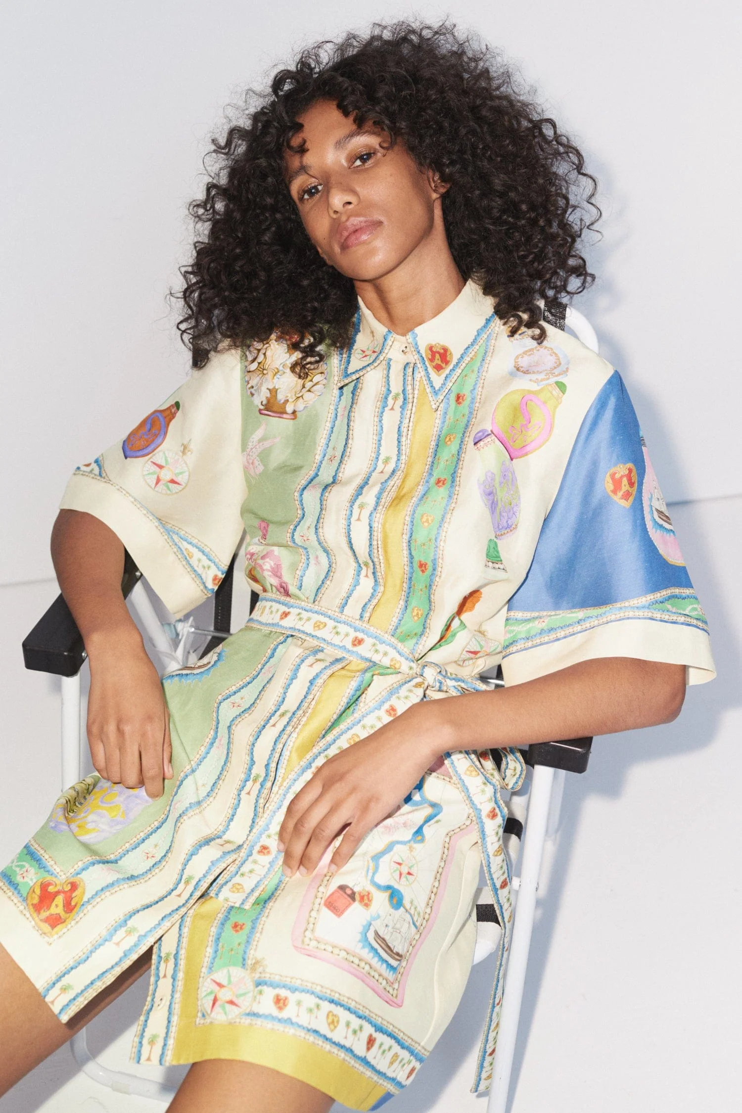 Pastel Dream Kemerli Desenli Gömlek Elbise