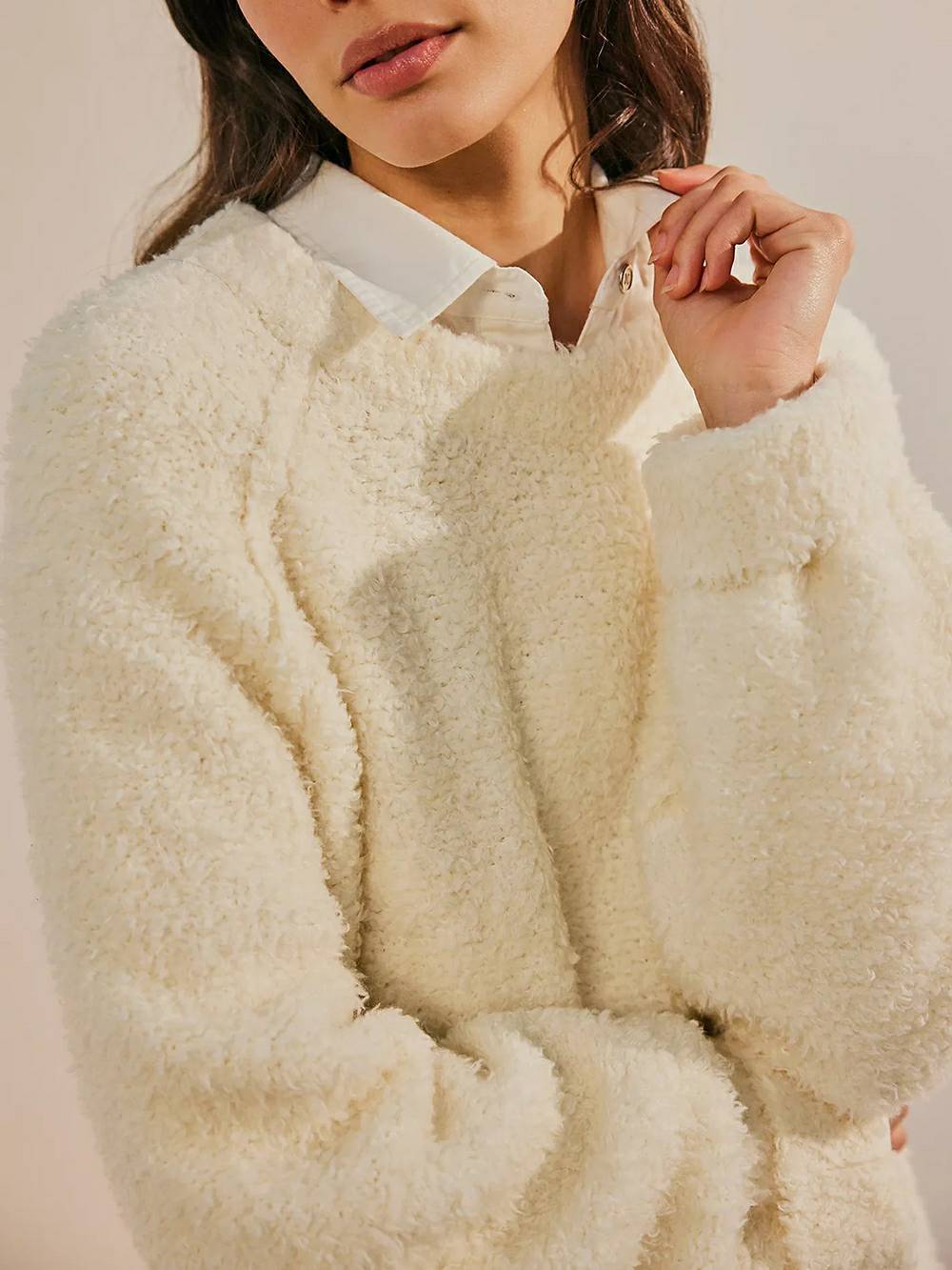 Dantelli Dökümlü Mini Elbise Ve Teddy Kazak