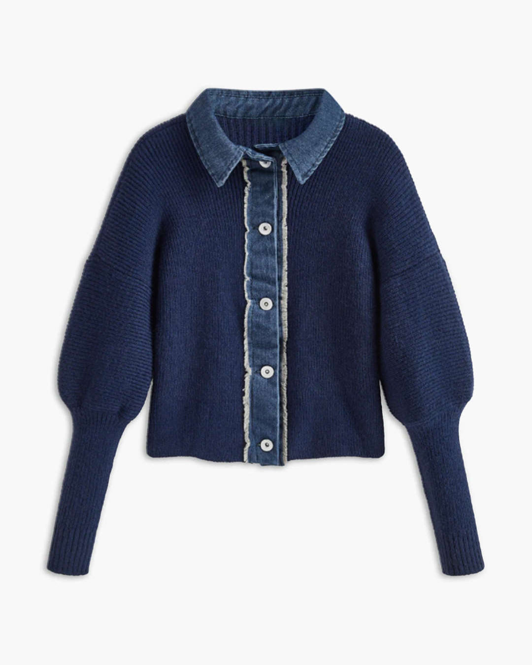 Denim Gömlek Yaka Düğmeli Kazak Hırka