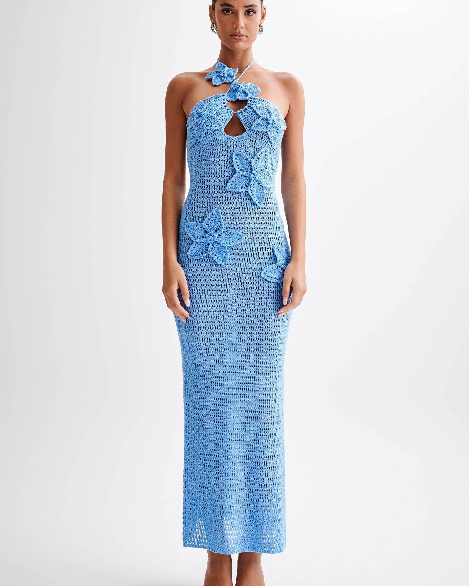 Beverly Çiçek Aplikeli Tığ İşi Uzun Elbise