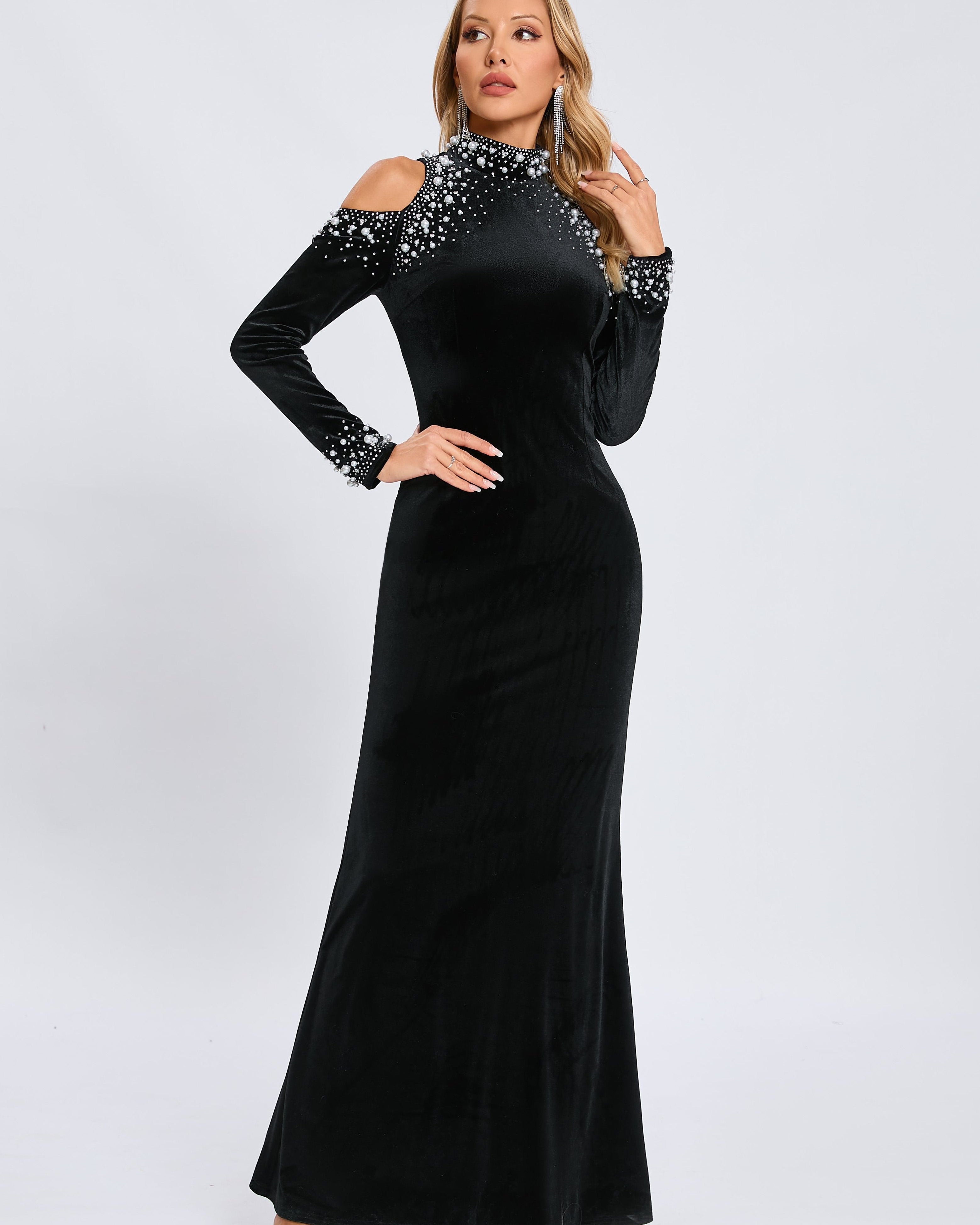 İndigo Midnight İnci Taşlı Maxi Elbise