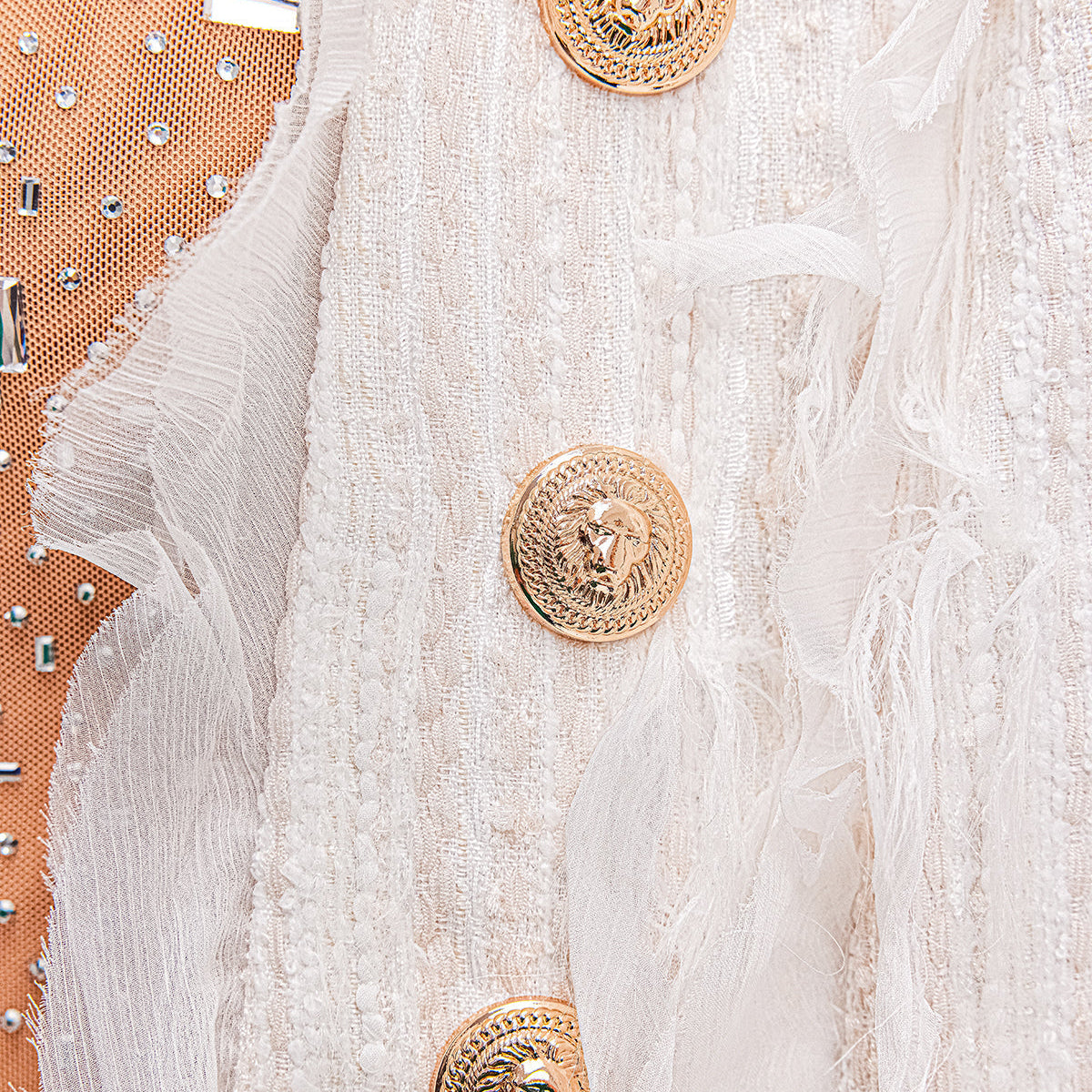 Modern Nakışlı Püsküllü Tüy Ceket