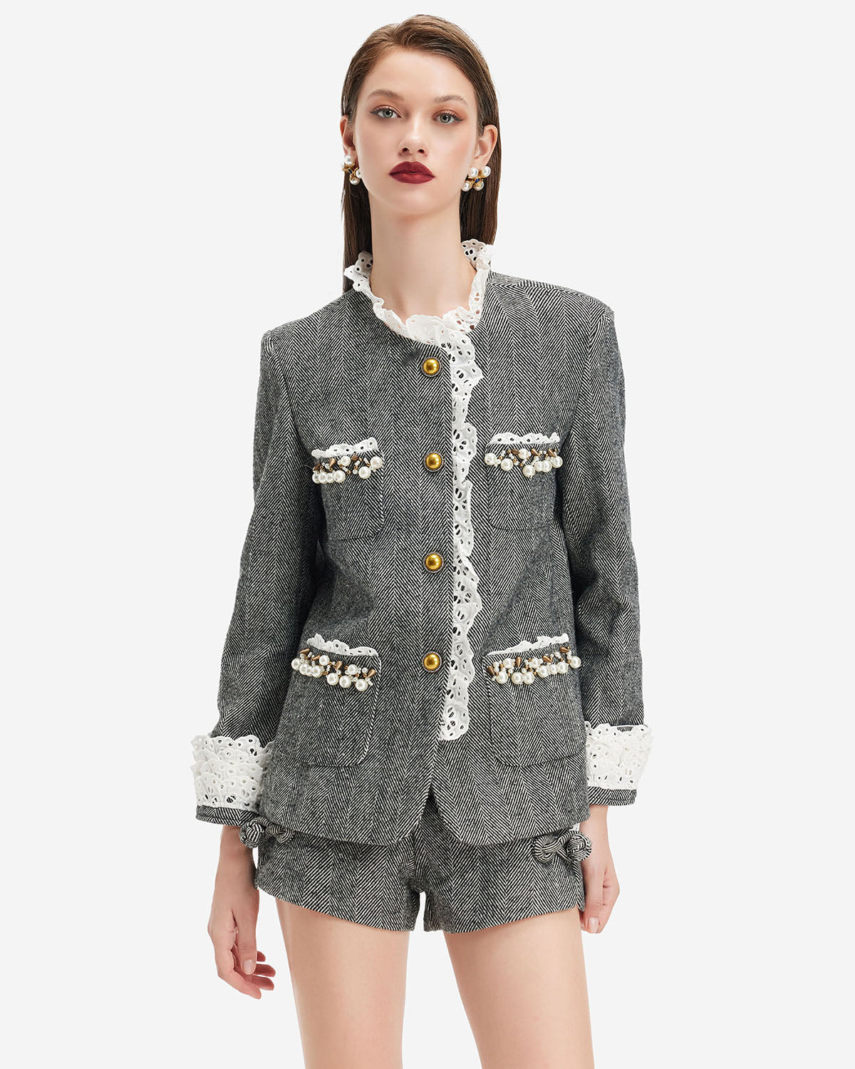 Regal Yün Dantel Trim Ceket