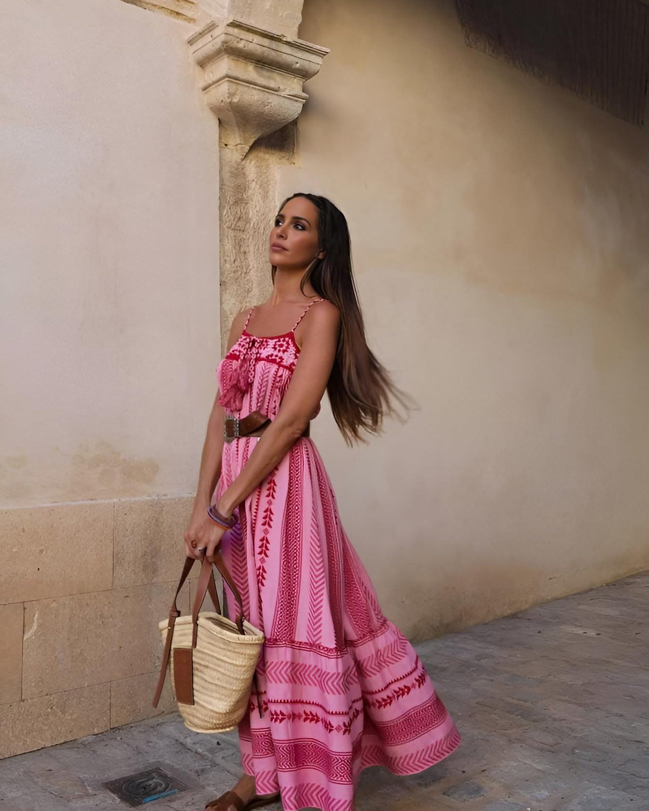 Etnik Örgü Askılı Uzun Elbise