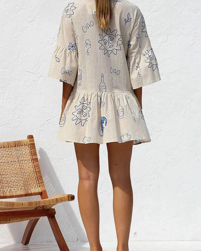 Etnik Stil Bol Gömlek Kısa Elbise