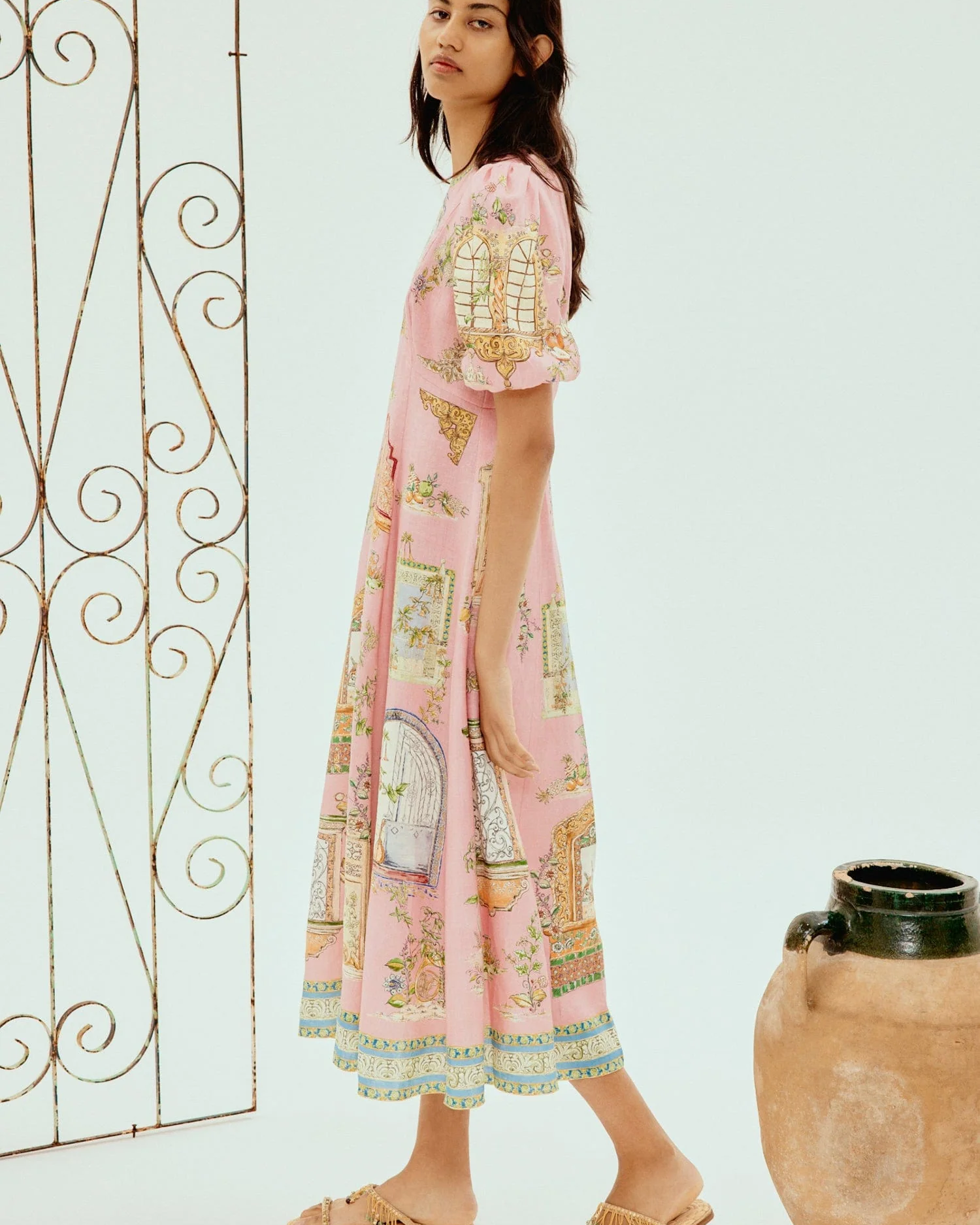 Renaissance Window Pembe Balon Kol Elbise