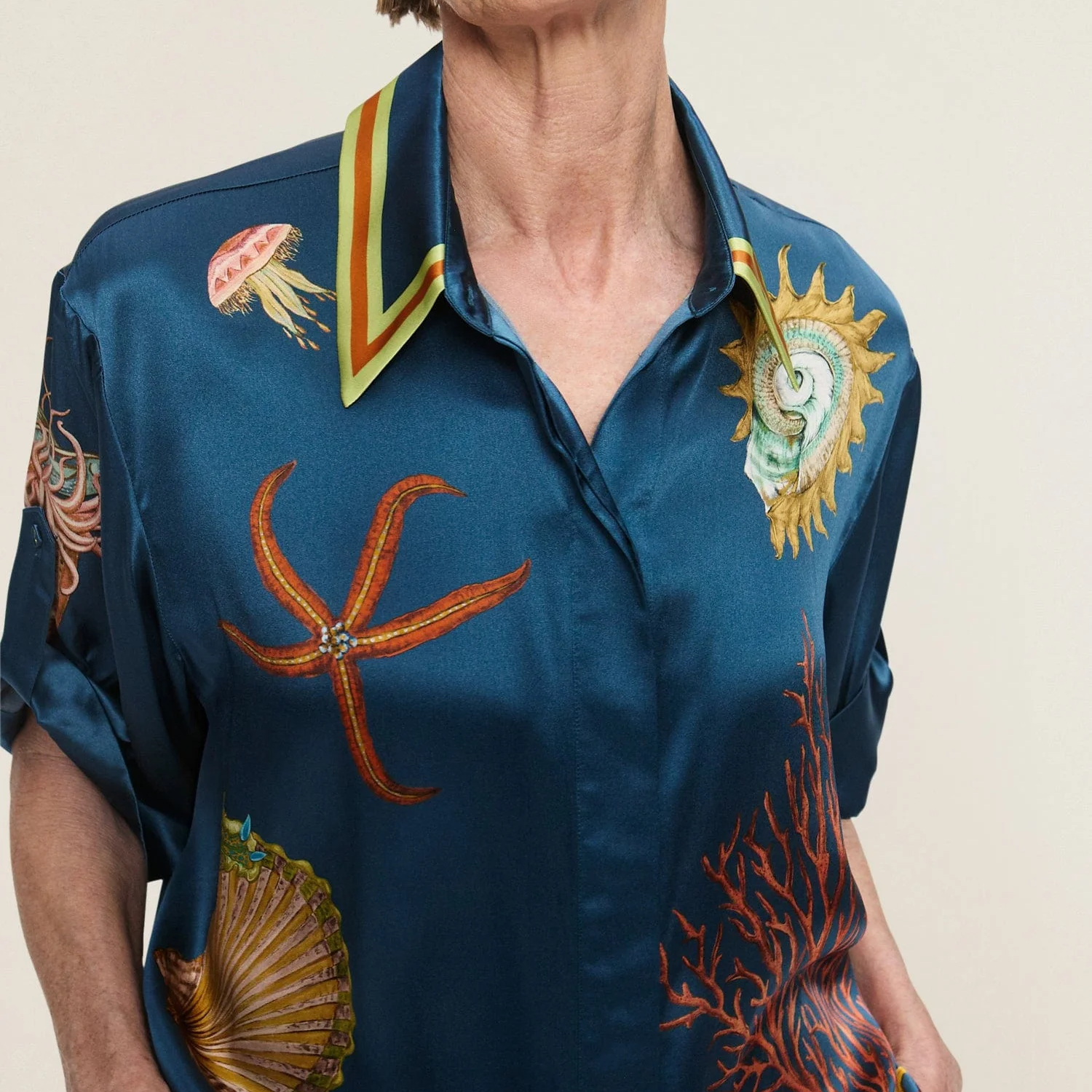 Mareblu Deniz İllüstrasyonlu Oversize Gömlek