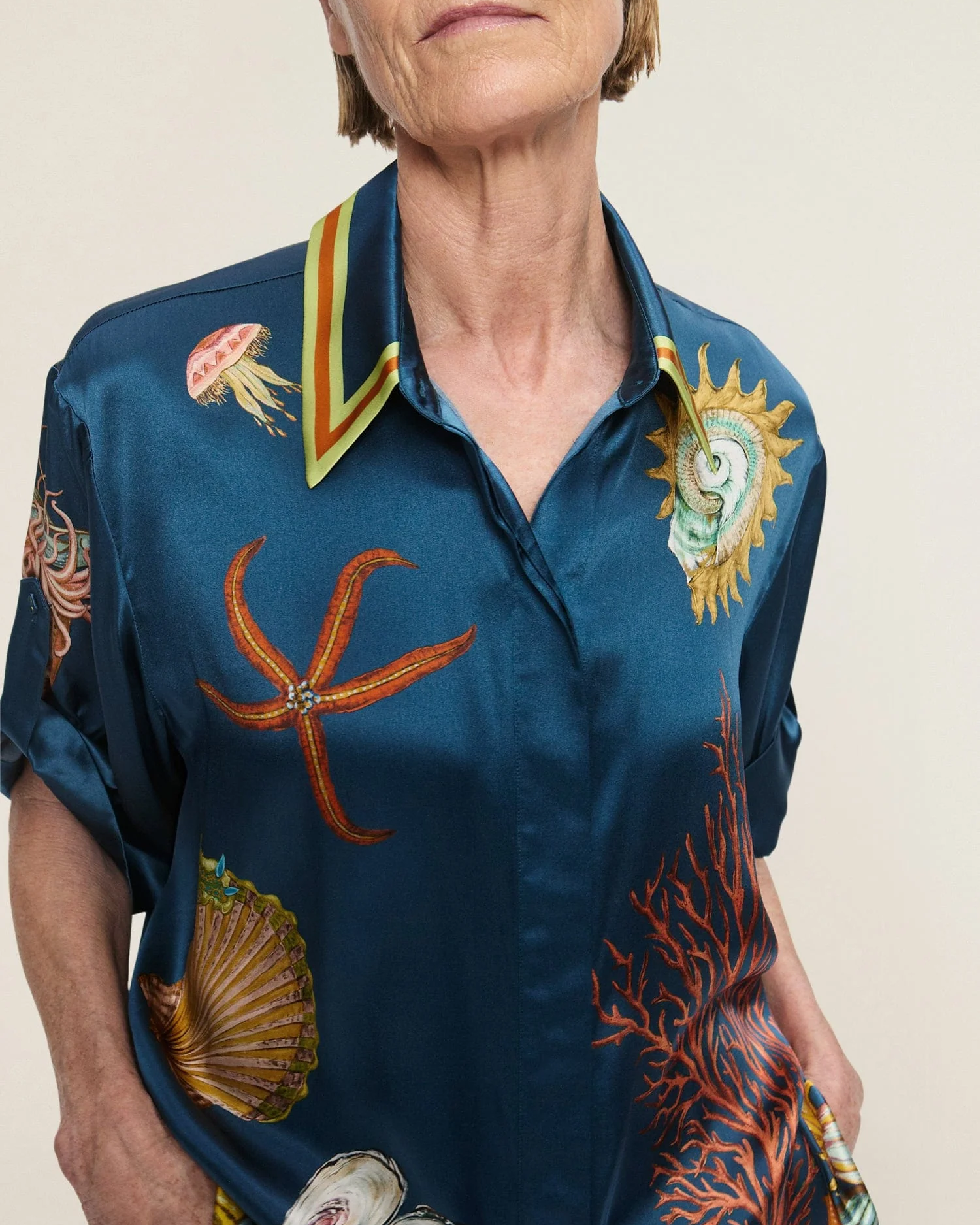 Mareblu Deniz İllüstrasyonlu Oversize Gömlek