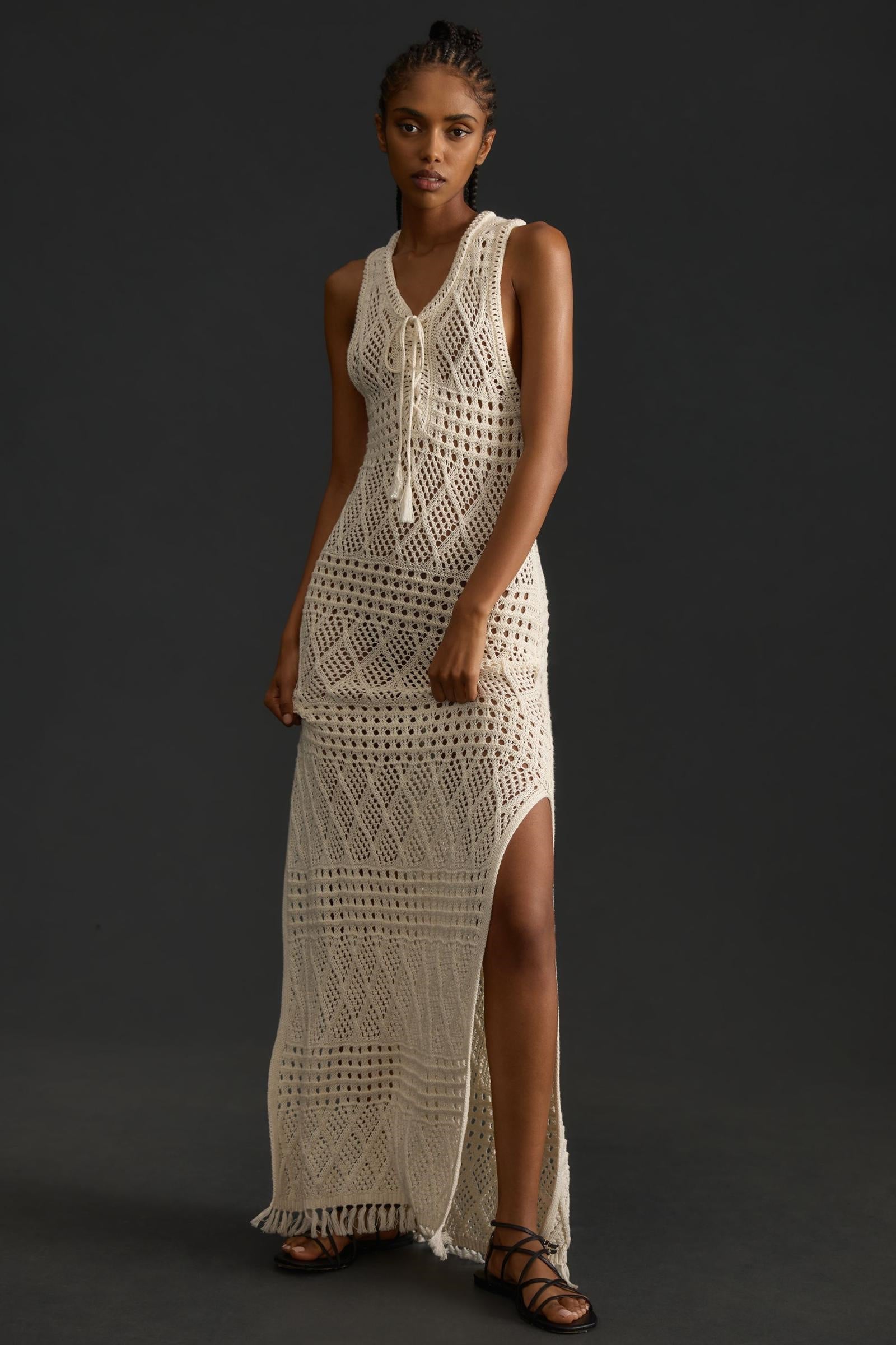 Cora Kolsuz Dekolteli Örgü Maxi Elbise