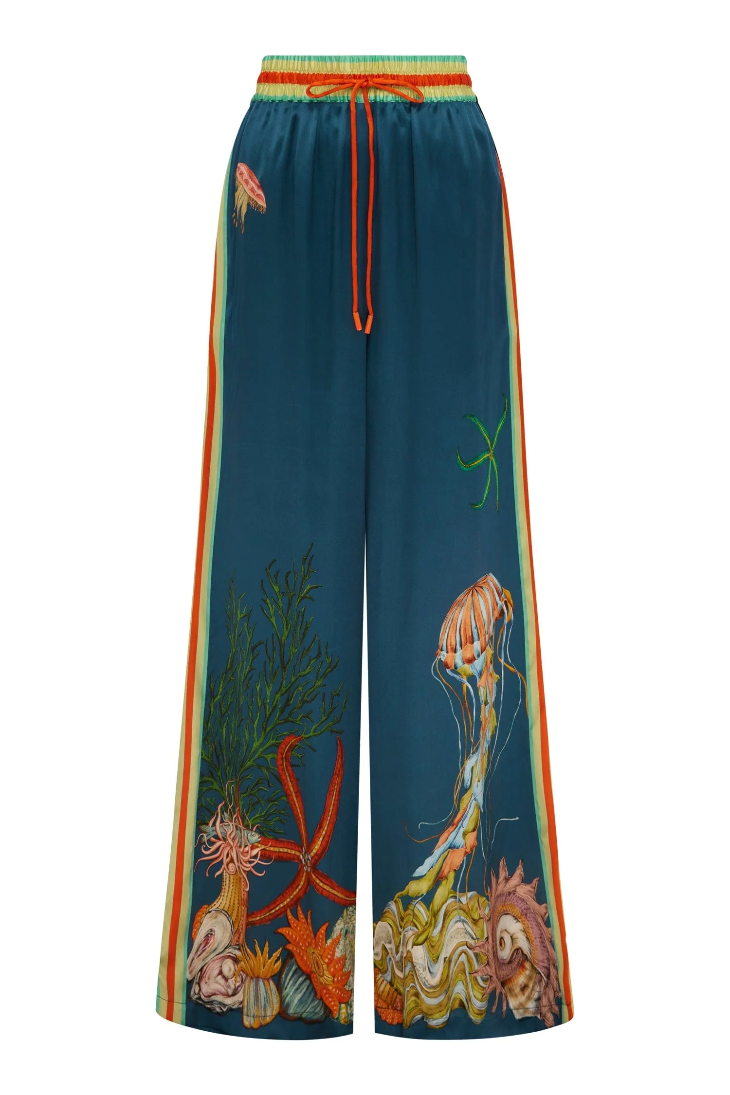 Mareblu Deniz İllüstrasyonlu Geniş Paça Pantolon