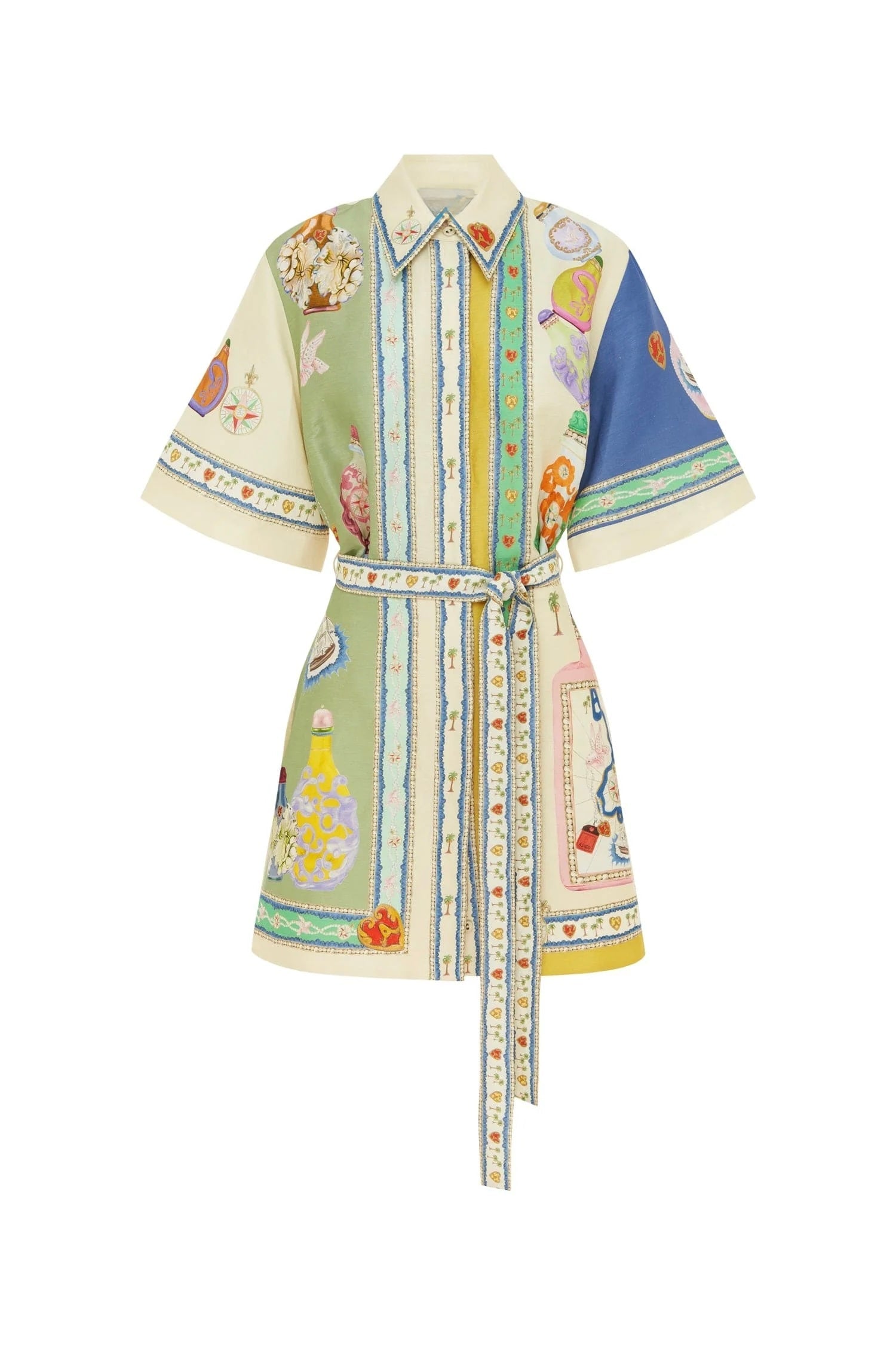 Pastel Dream Kemerli Desenli Gömlek Elbise