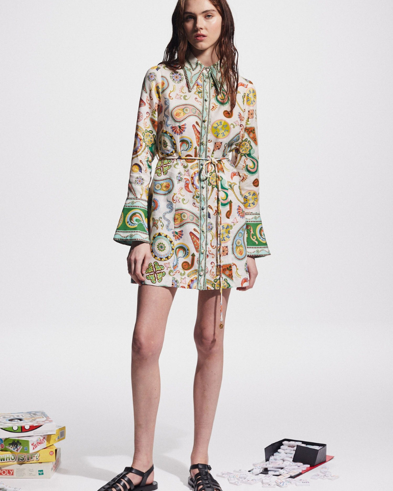 Aimeé Uzun Kollu Paisley Mini Elbise