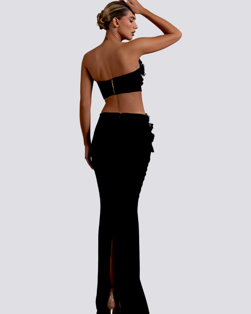 Allese Straplez Çiçekli Taşlı Etek Takımı