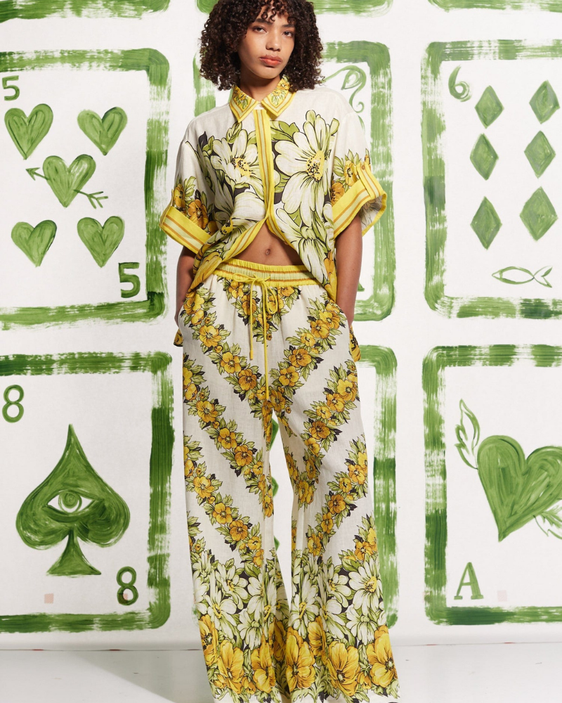 Anastasie Orta Kol Çiçekli Pantolon Takımı