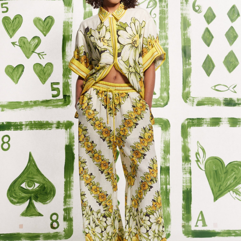 Anastasie Orta Kol Çiçekli Pantolon Takımı