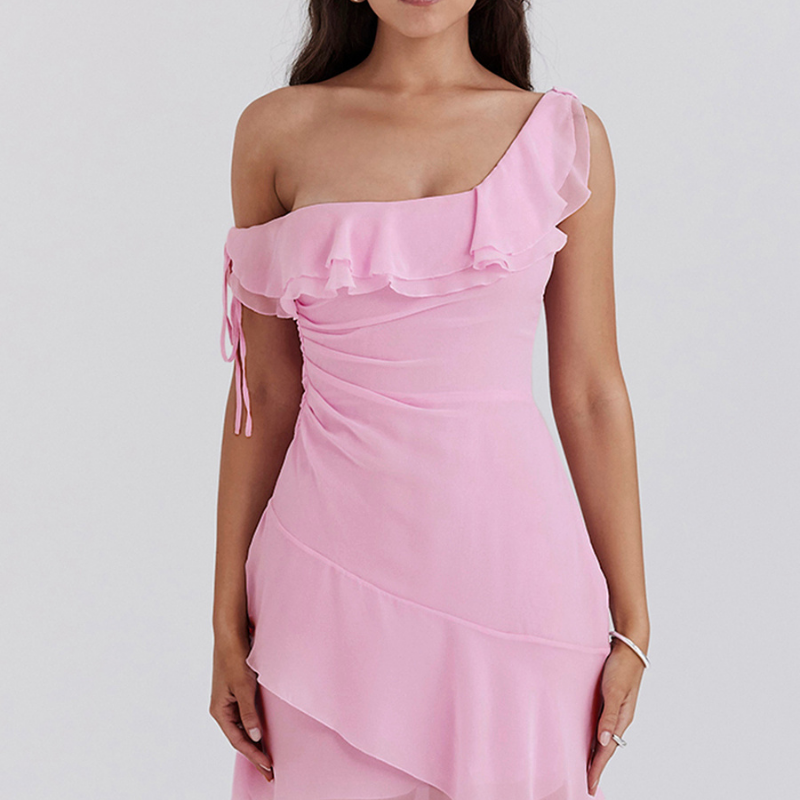 Anissa Tek Omuz Volanlı Mini Elbise