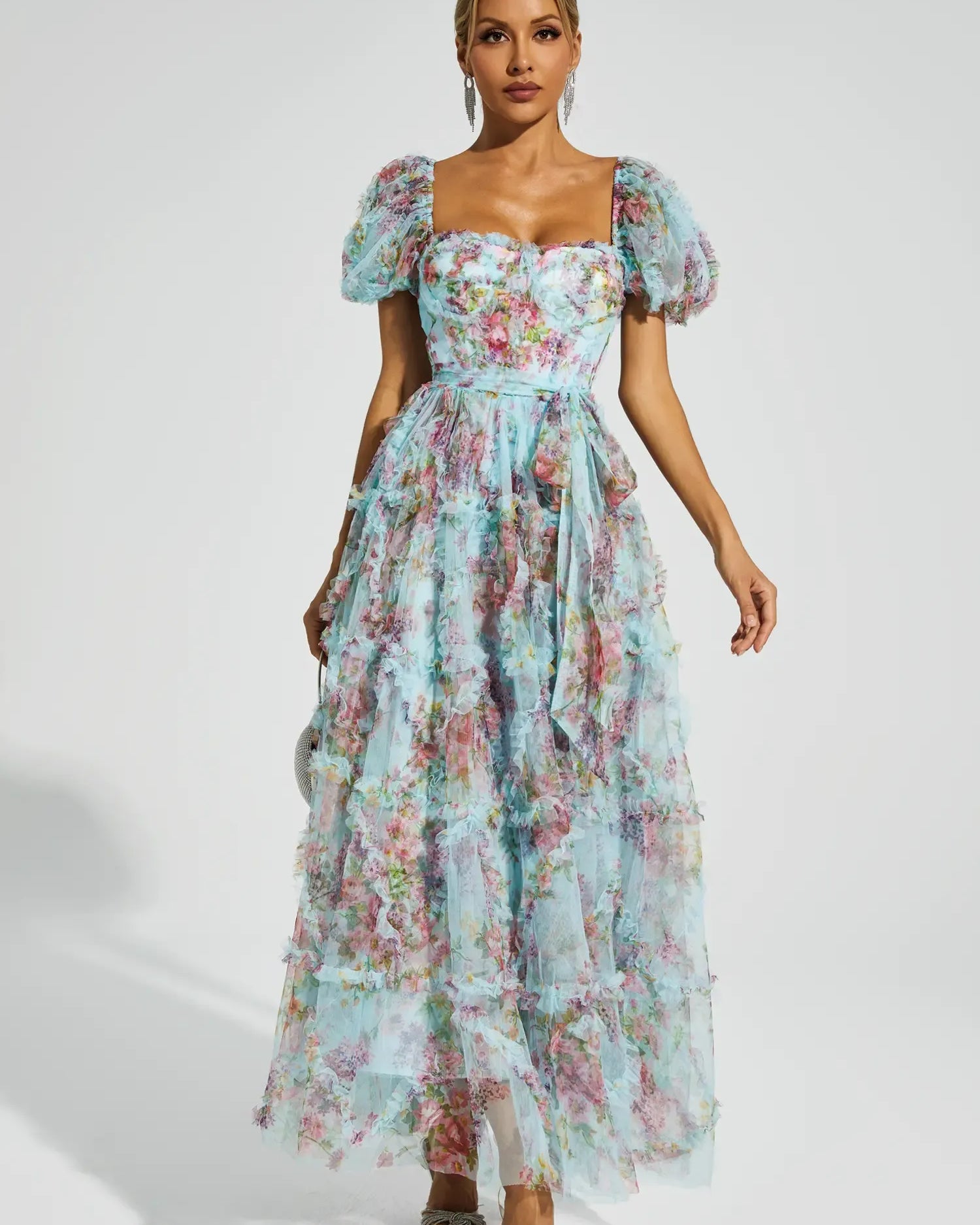 Arlette Mavi Balon Kol Uzun Elbise