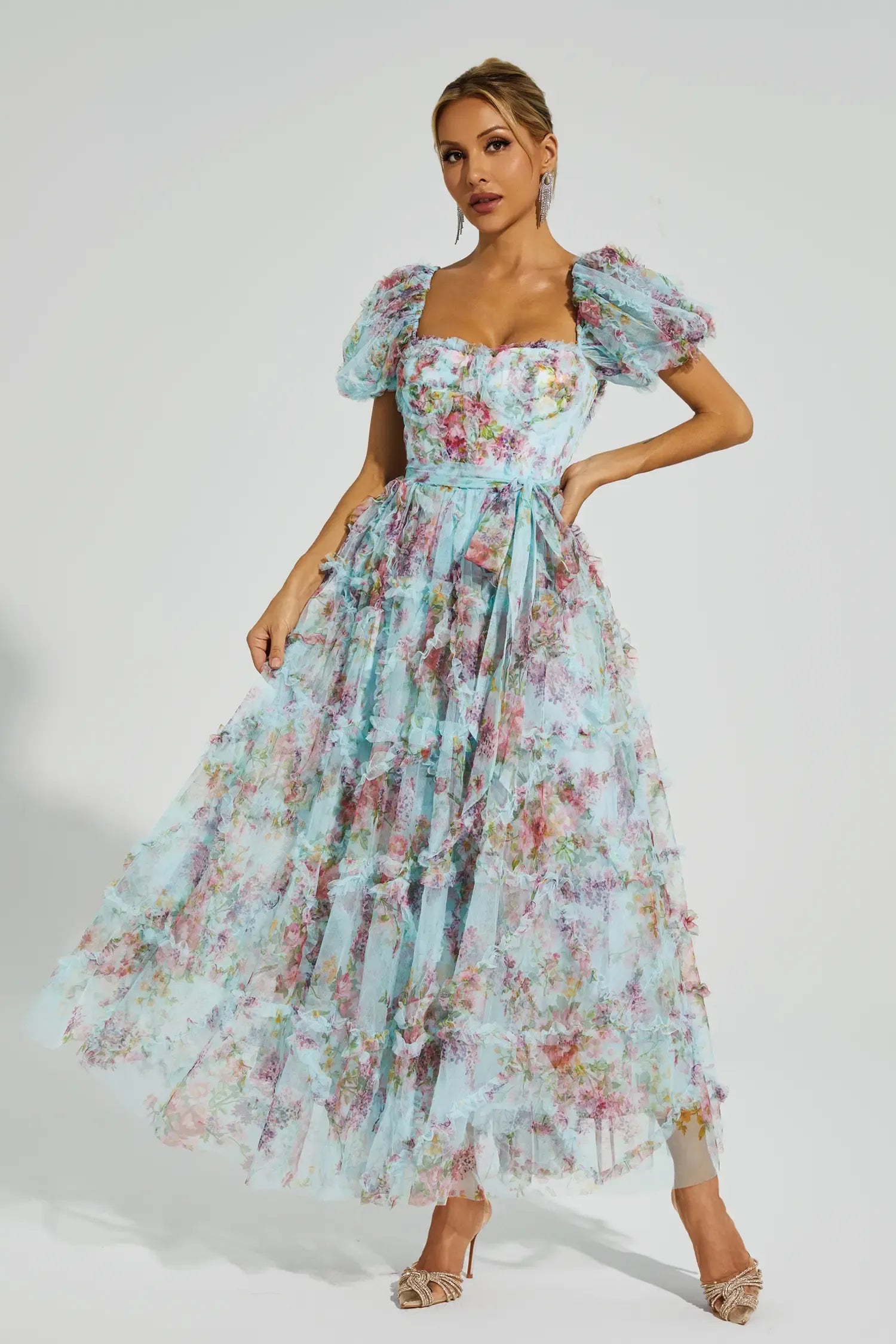 Arlette Mavi Balon Kol Uzun Elbise