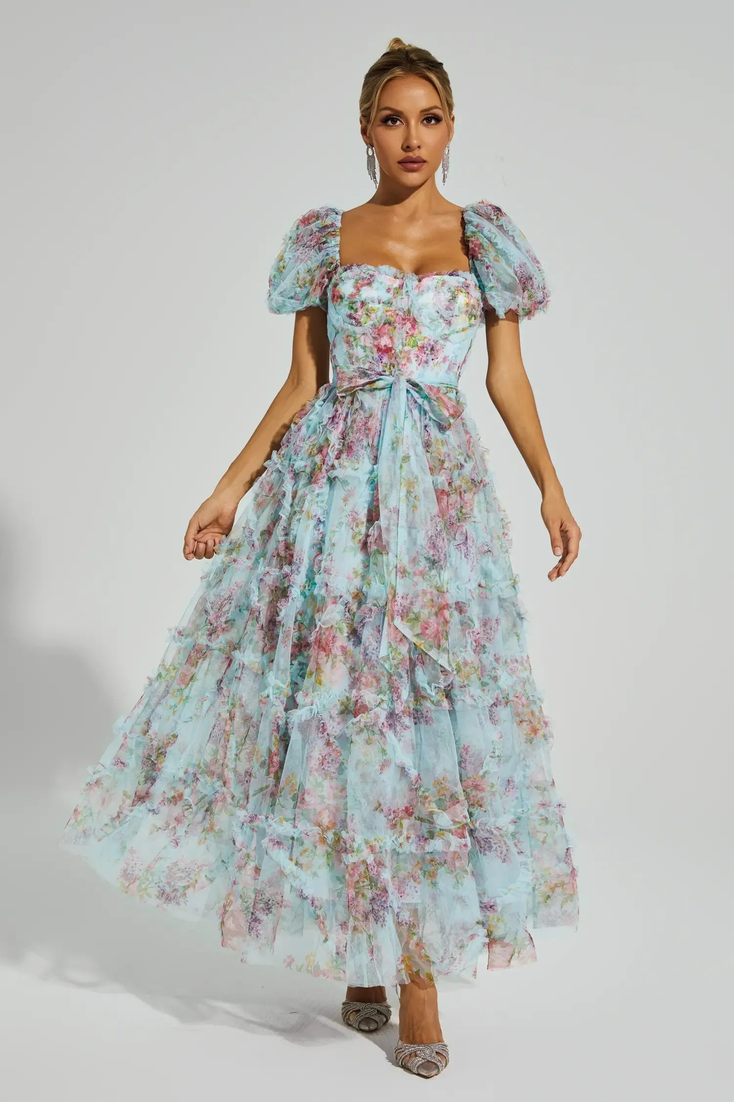 Arlette Mavi Balon Kol Uzun Elbise