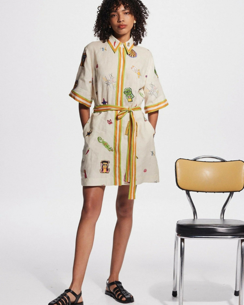 Aurelie Kısa Kollu İşlemeli Mini Elbise