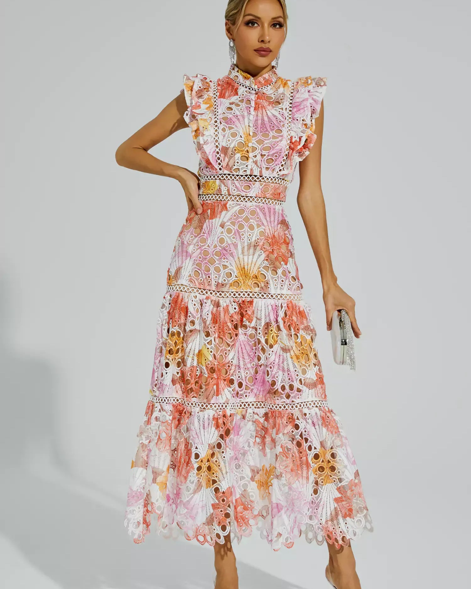 Ayleen Turuncu Hollow Kolsuz Maxi Elbise