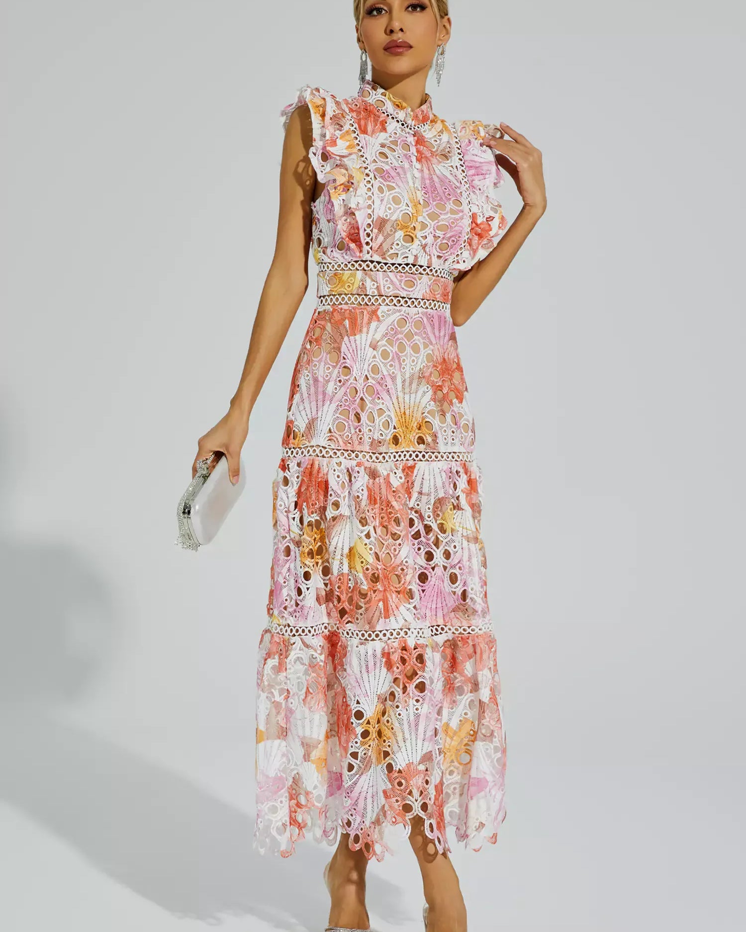 Ayleen Turuncu Hollow Kolsuz Maxi Elbise