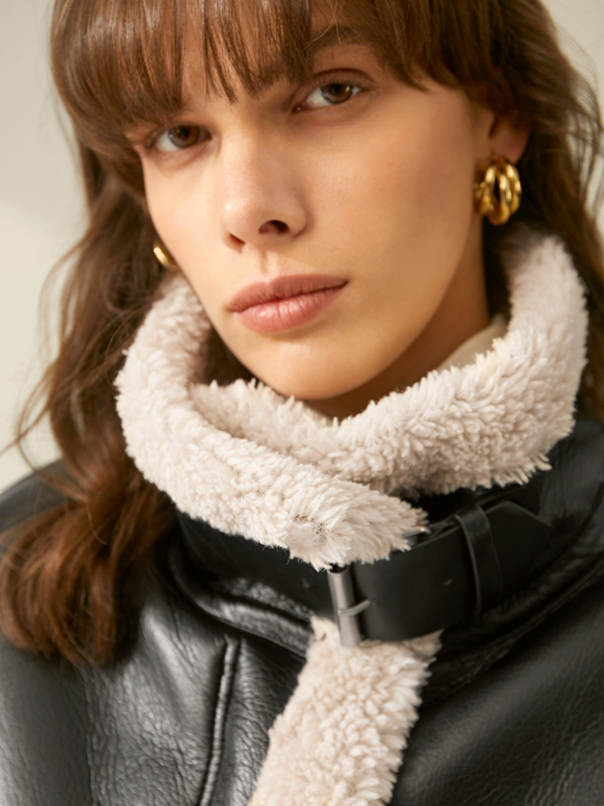 Sherpa Astarlı Koyun Postu Deri Uçuş Ceketi