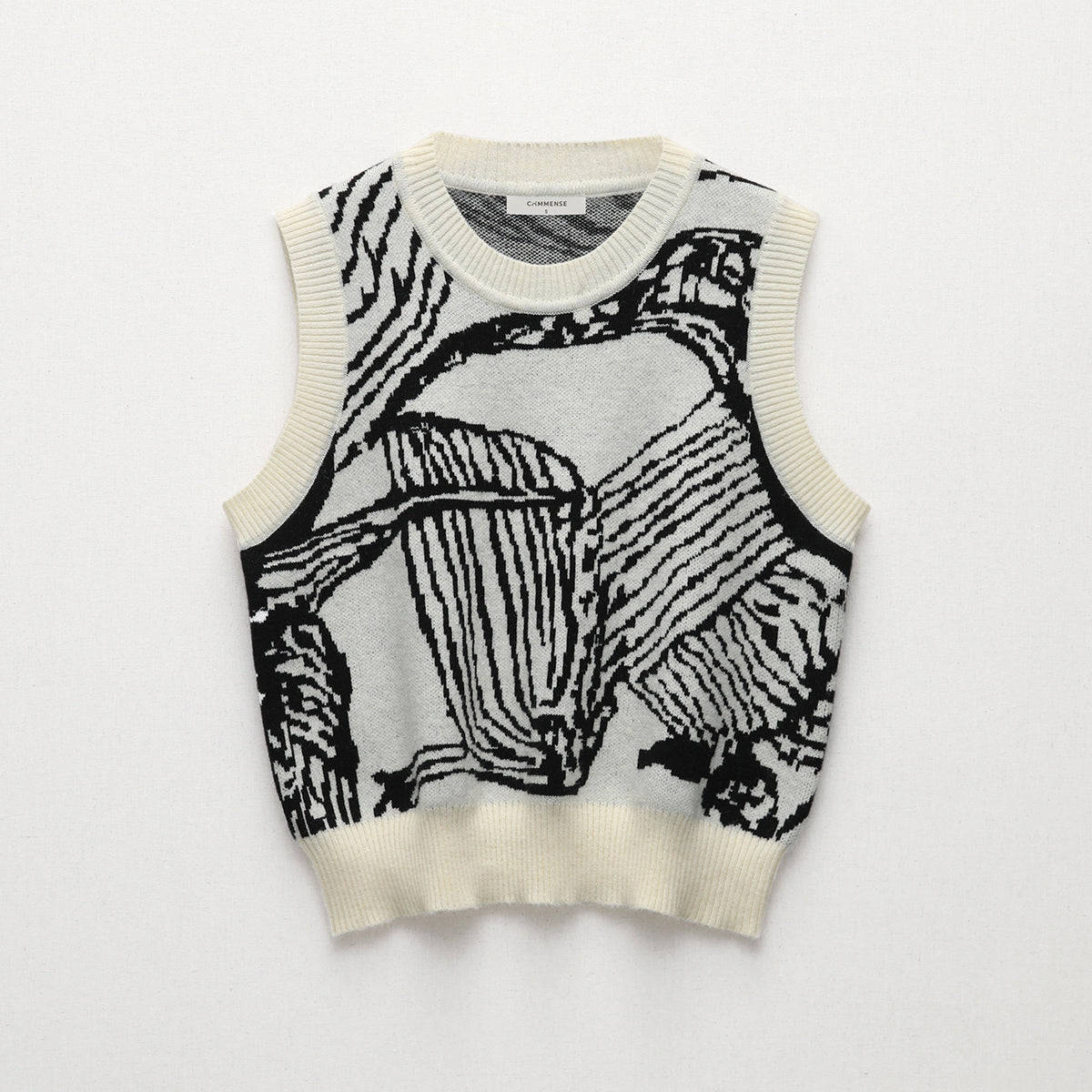 Kontrast Trim Çiçekli Kazak Yelek