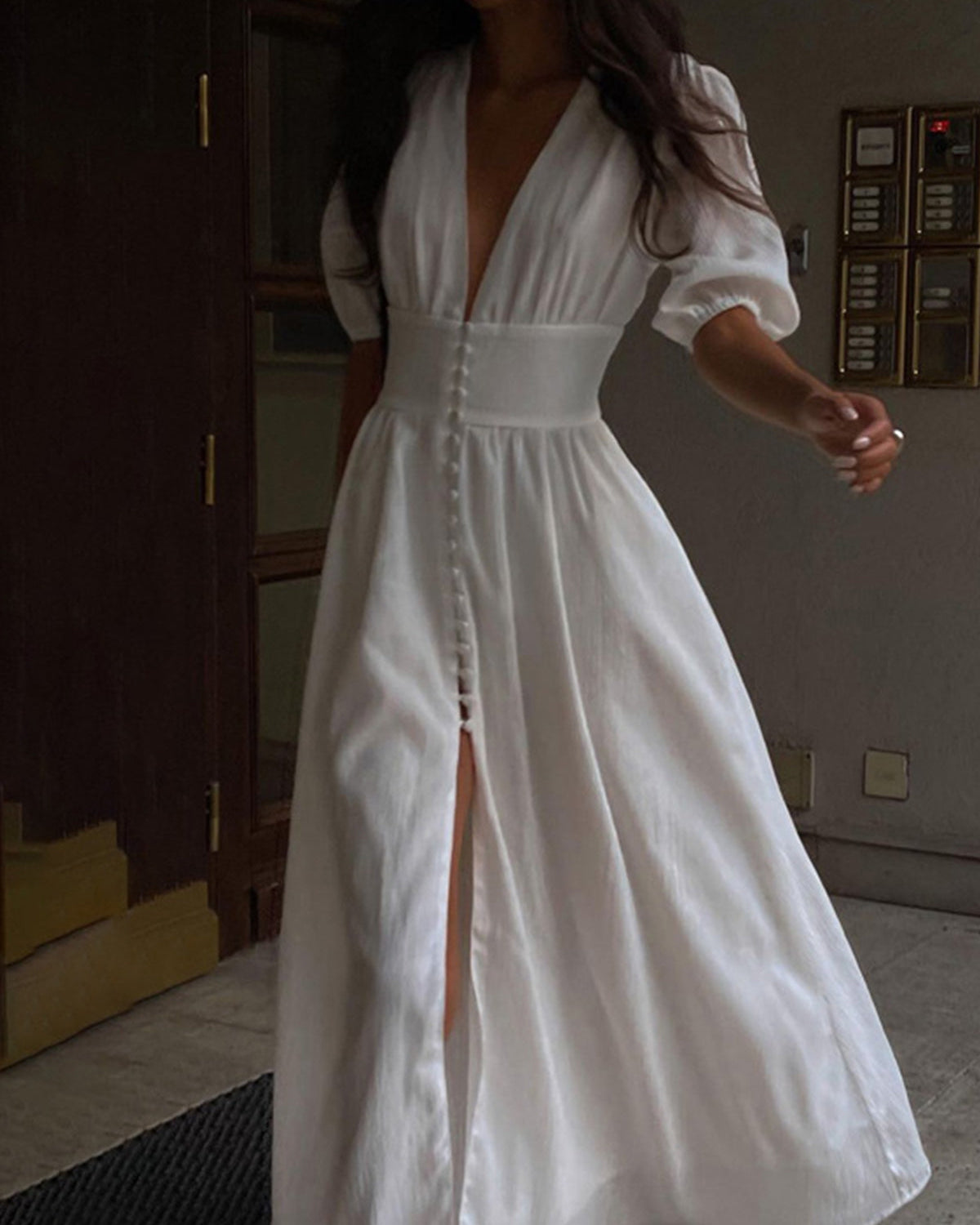 Frenchy Düğmeli Uzun Elbise