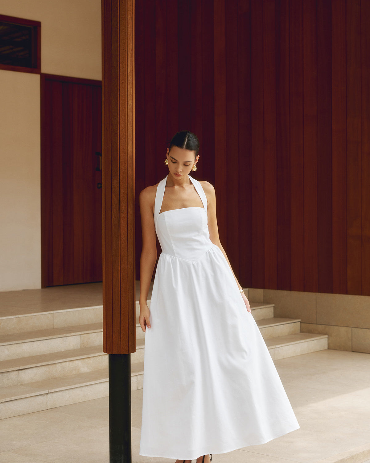 Pamuk Ve Keten Askılı A Kesim Uzun Elbise