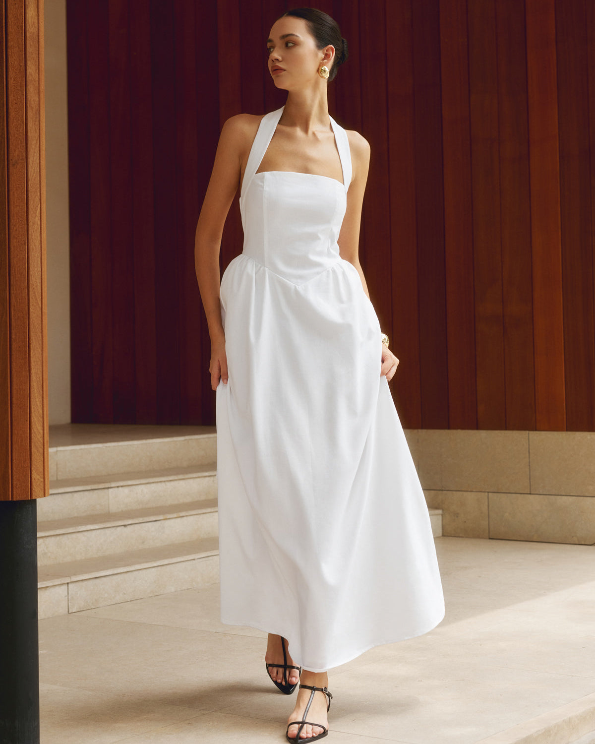 Pamuk Ve Keten Askılı A Kesim Uzun Elbise