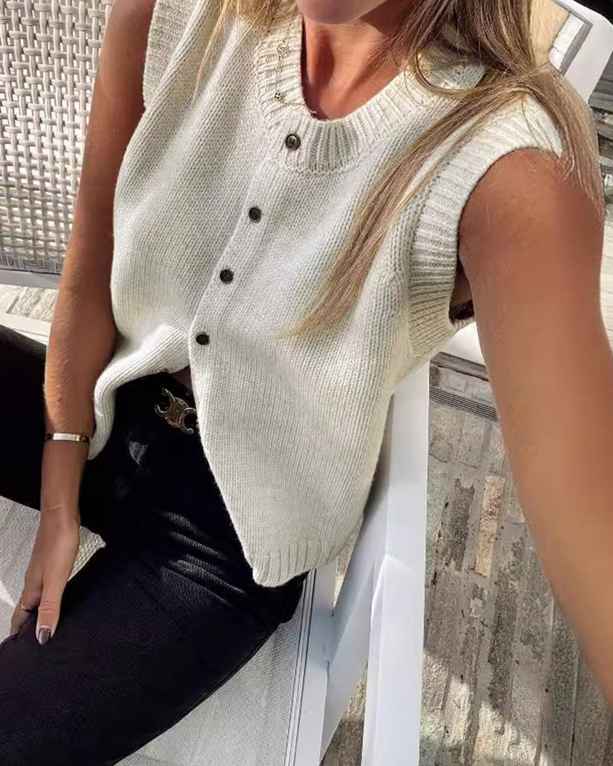 Günlük Düğmeli Kazak Yelek