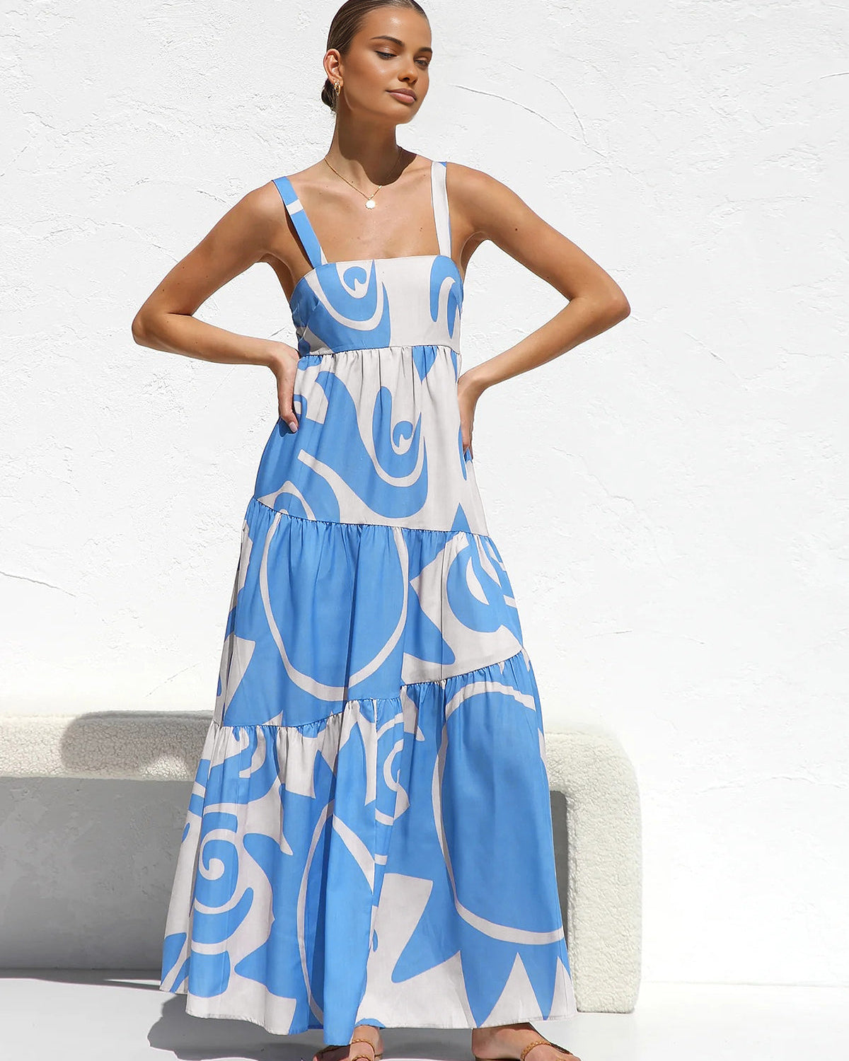 Güneş Baskılı Uzun Elbise