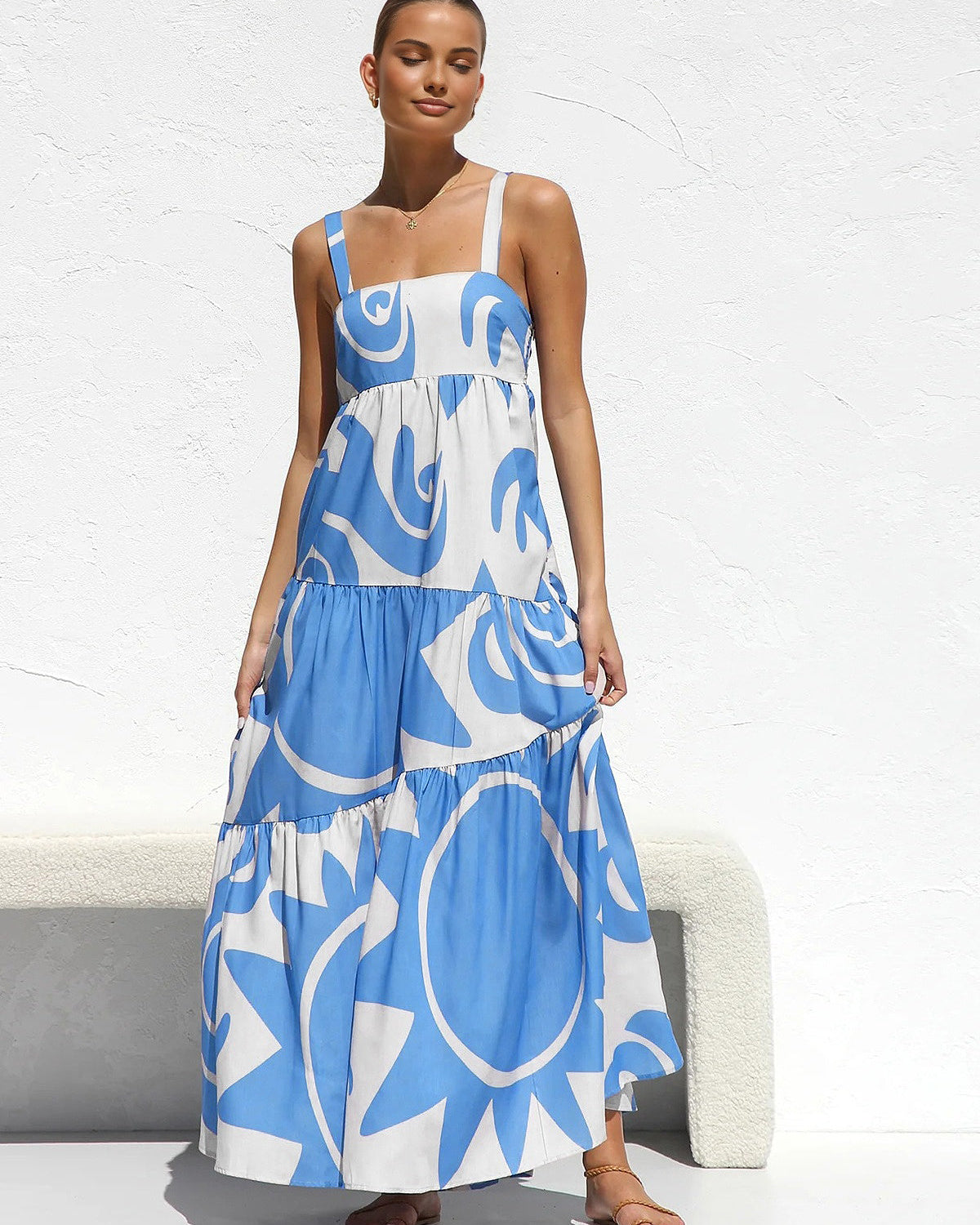 Güneş Baskılı Uzun Elbise