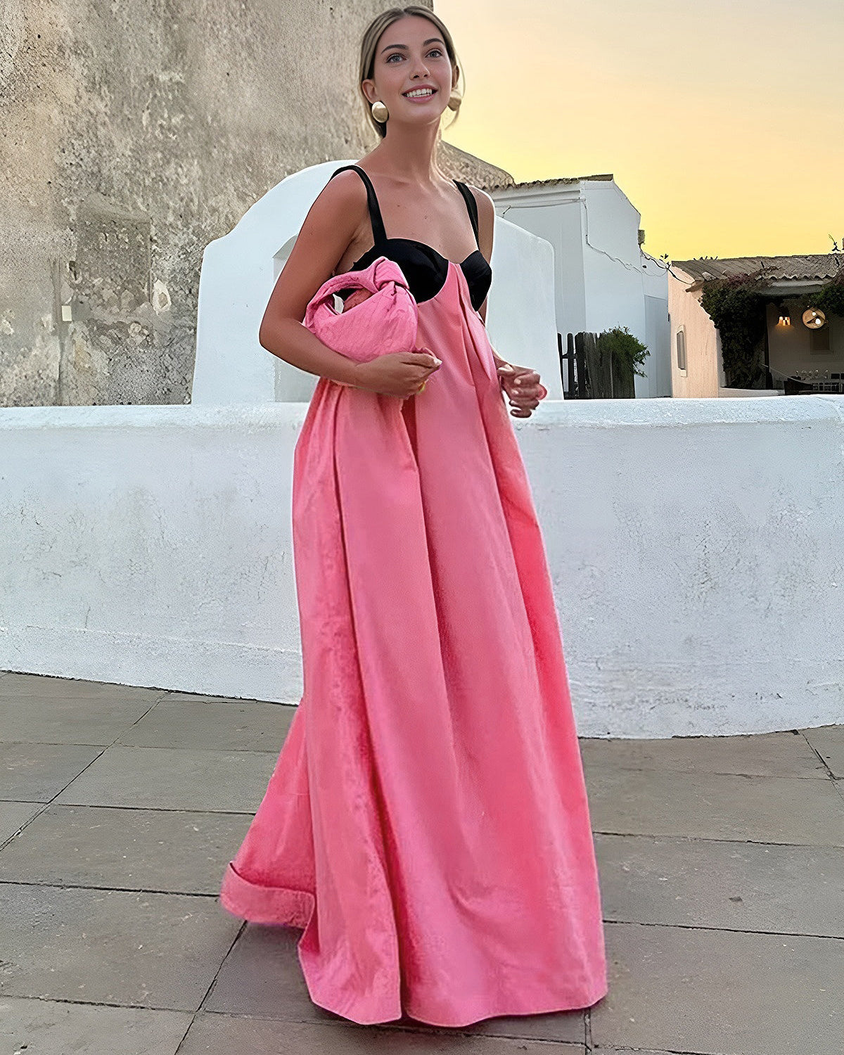 Sütyen Eklemeli Askılı Uzun Elbise