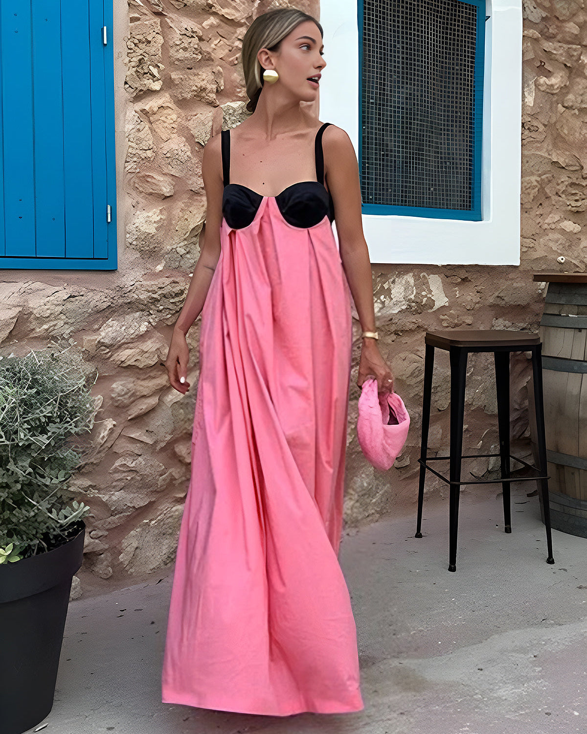 Sütyen Eklemeli Askılı Uzun Elbise